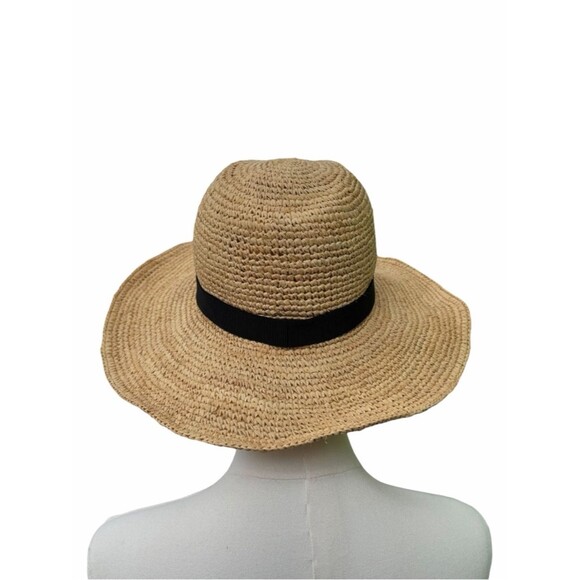 J.Crew Straw Sun Hat Natural Tan Black Band S-M Wide Brim Beach Summer Classic main image 6